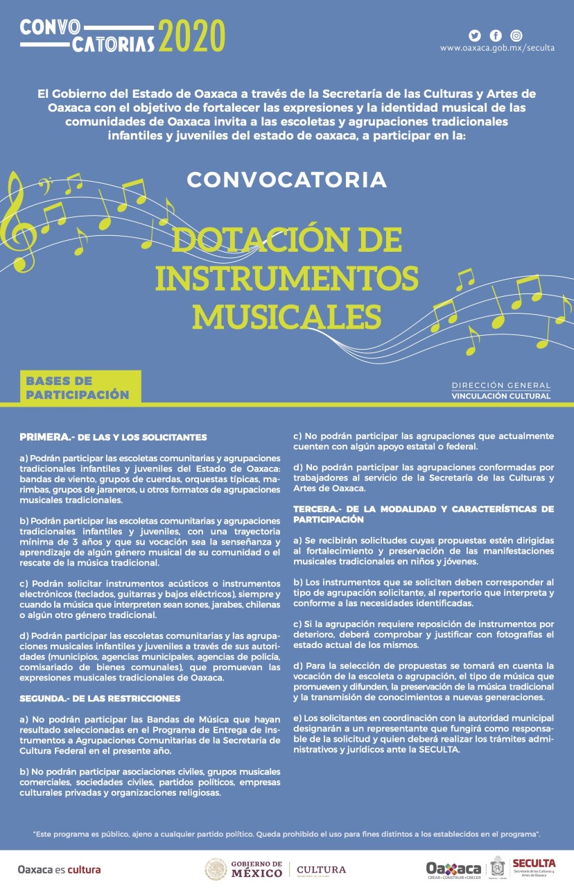 Anuncia Seculta la Convocatoria de  Dotación de Instrumentos Musicales