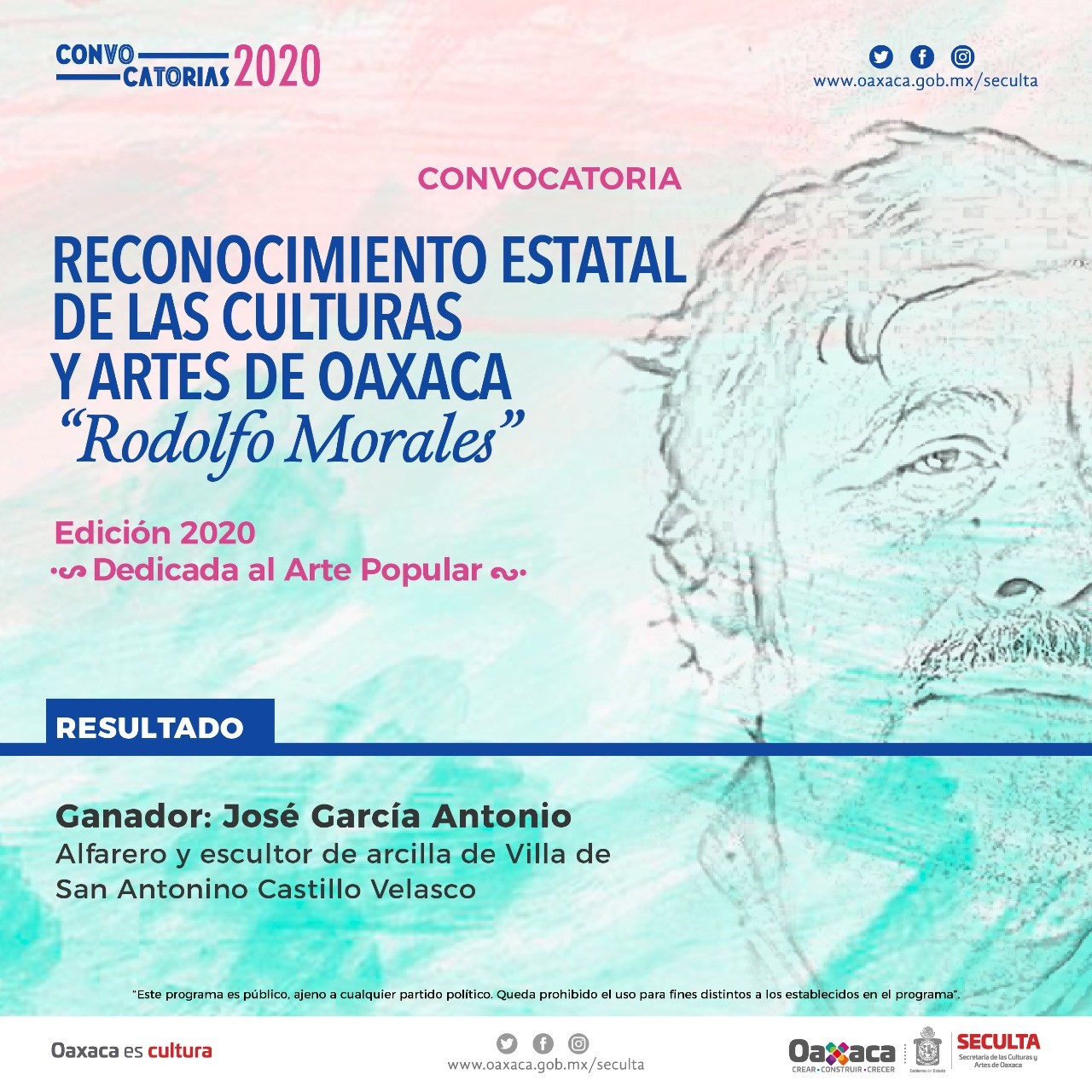 Gana José García Antonio convocatoria del Reconocimiento Estatal de las Culturas y Artes “Rodolfo Morales”