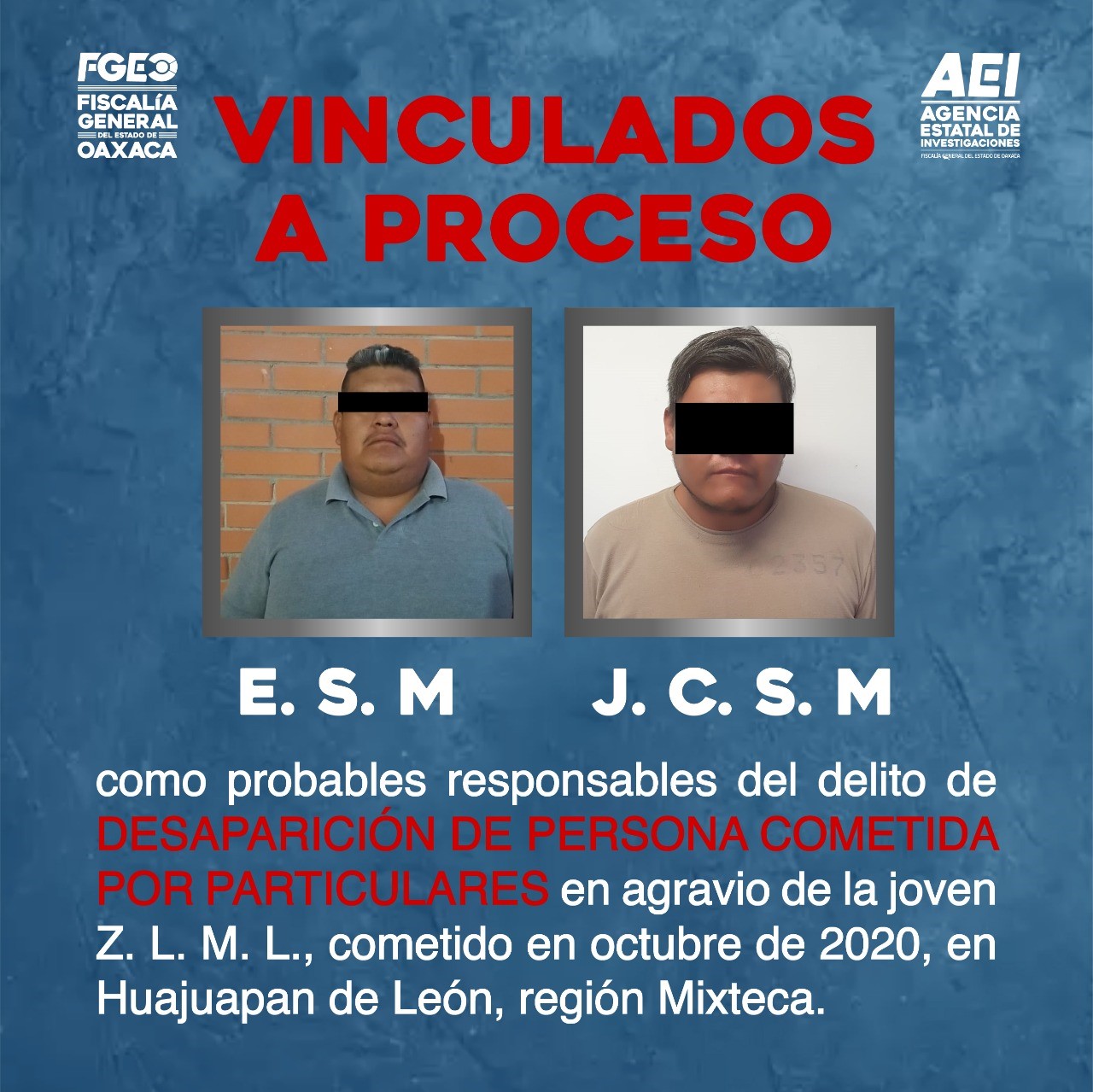 En prisión y vinculados a proceso probables responsables de desaparición de joven, en Huajuapan de León: Fiscalía General