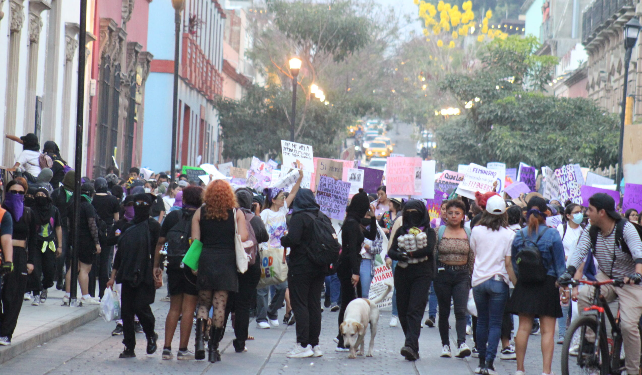 Feministas por las principales calles den Centro de Oaxaca.