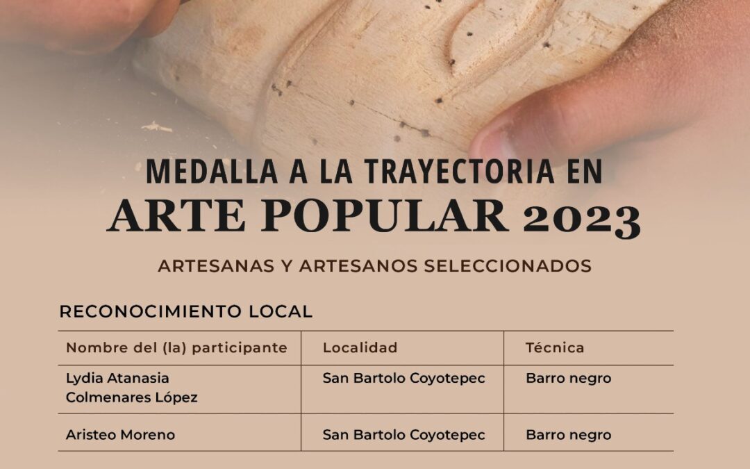 Dan a conocer a maestras y maestros artesanos ganadores de la Medalla a la Trayectoria en Arte Popular 2023